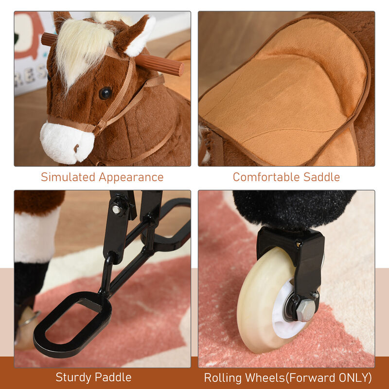 BreeBe Plush Ride-On Horse with Easy Rolling Wheels image number 6