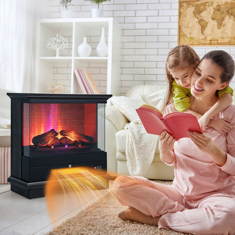 27-Inch Freestanding Electric Fireplace with 3-Level Vivid Flame and Adjustable Thermostat
