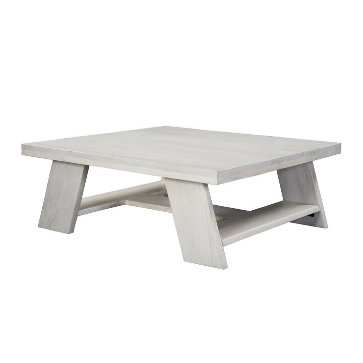 Aya 40" Square Coffee Table | Biscotti White Mango Wood | Bold Angled Legs
