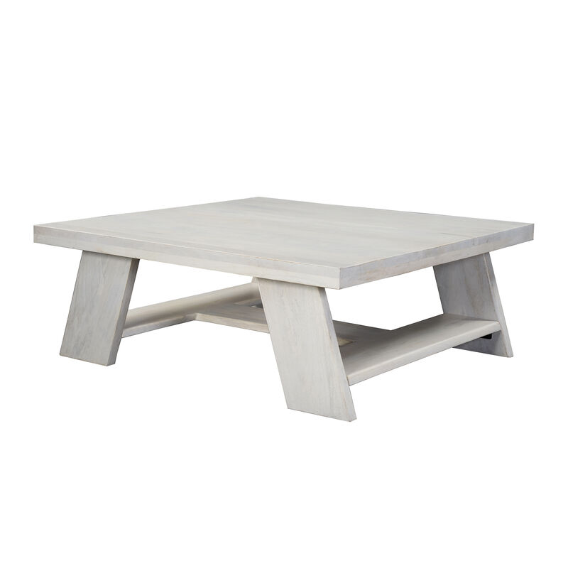 Aya 40" Square Coffee Table | Biscotti White Mango Wood | Bold Angled Legs