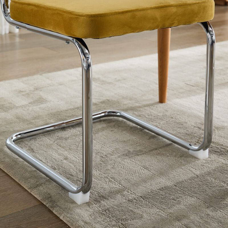 Whisen 2-Piece Mid Century Dining Chairs, Velvet Upholstered with Cane Back & Chrome Base, Cantilever Design for Kitchen image number 7