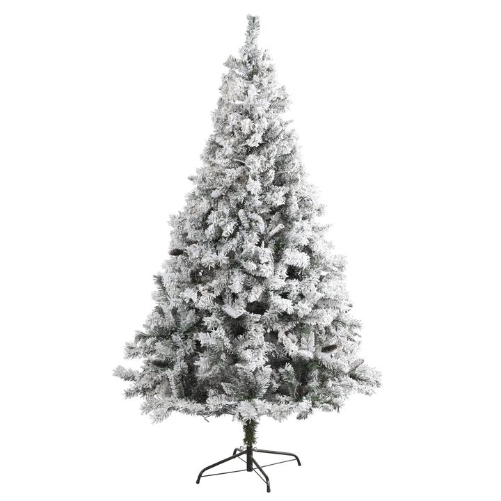 Nearly Natural Flocked White River Mountain Pine Artificial Christmas Tree with Pinecones