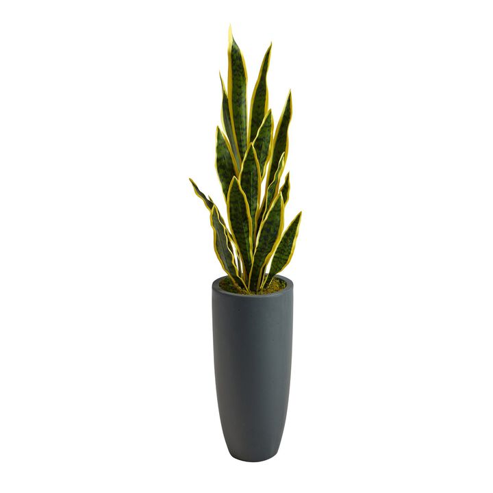 Nearly Natural 3.5-in Sansevieria Artificial Plant in Gray Planter