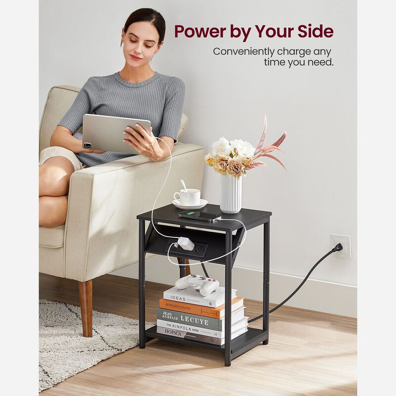 End Table Duo with Built-In Charger &ndash; Set of 2 Tables with USB Ports and AC Power Outlets for Living Spaces