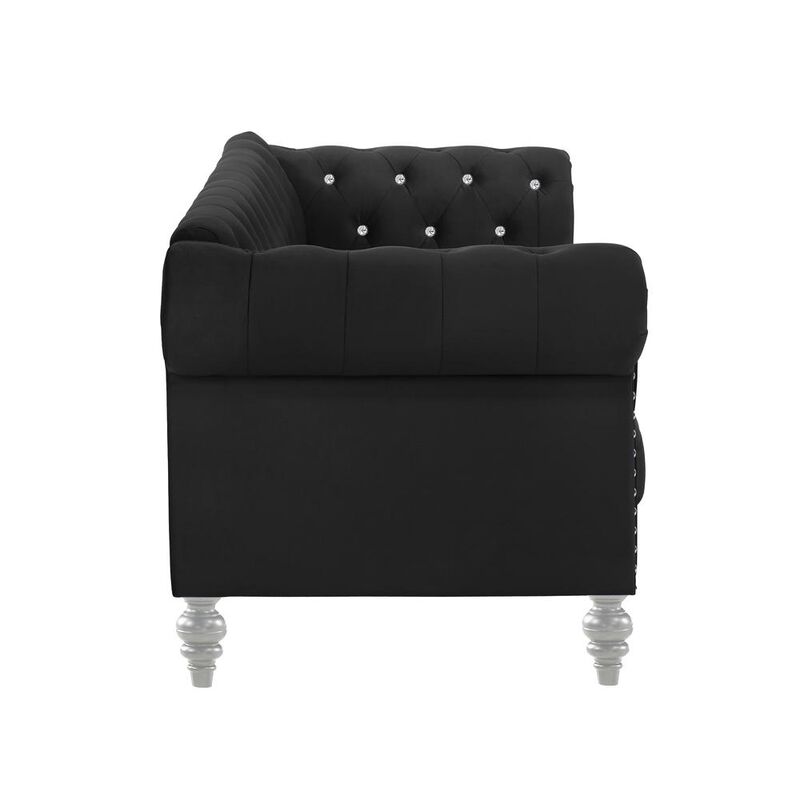 New Classic Furniture Furniture Emma Velvet Fabric Sofa with Rolled Arms in Black
