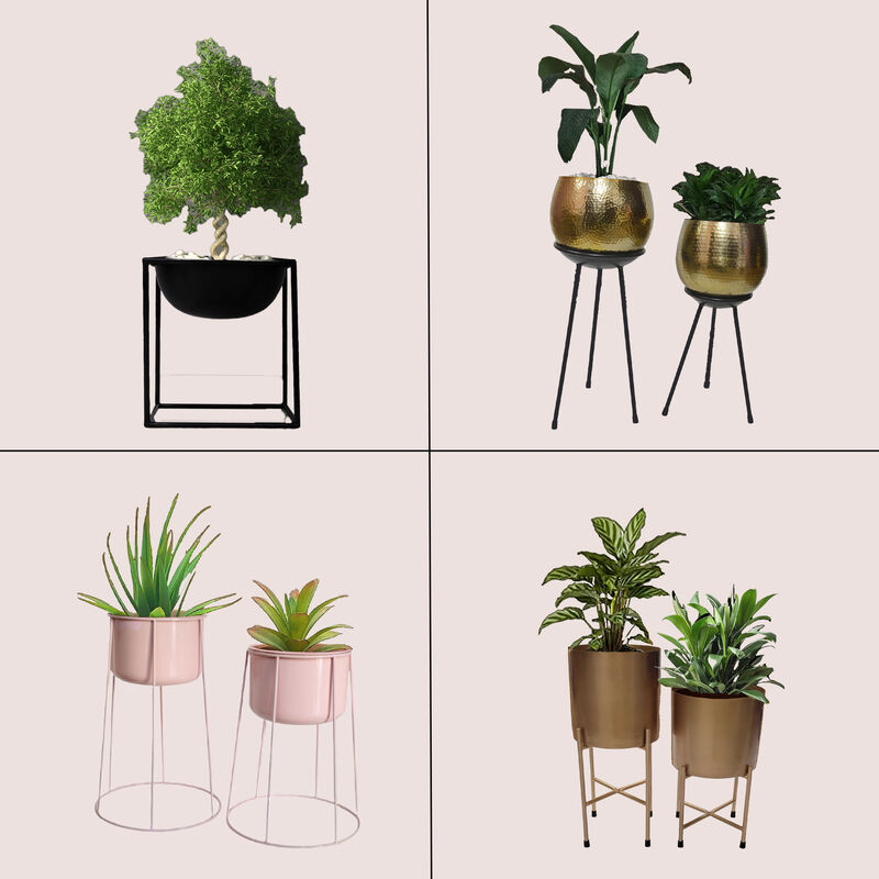 Contemporary Black Metal 9 Inches Tall Table Flower Planter Pot with Stand, Perfect for Adding a Touch of Elegance and Style to your Entryway, Living Room, Kitchen, or Dining Room