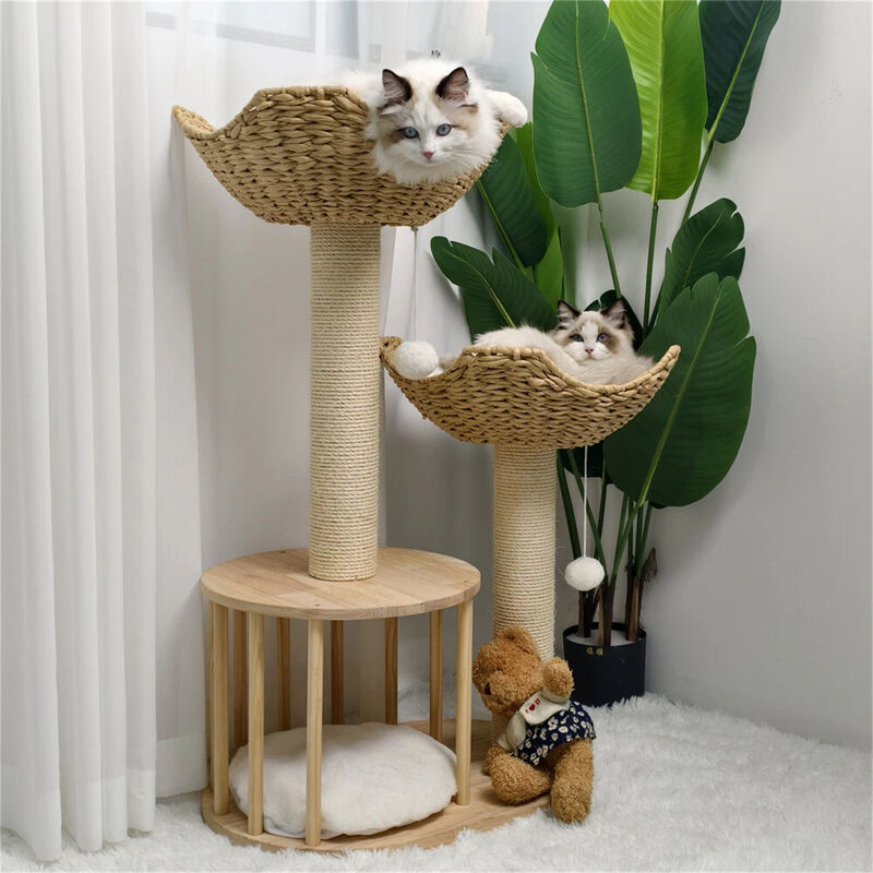 Wood Cat Tree Cat Tower for Indoor Cats w/Scratching Post Perches Hammock Condo image number 8