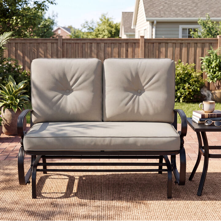 2 Seats Outdoor Swing Glider Chair with Comfortable Cushions