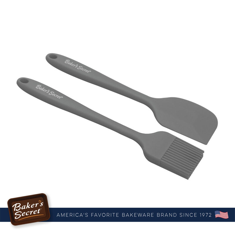 Baker's Secret Brush & Spatula Set, Silicone Heat Resistant, Dishwasher Safe, Kitchen Essentials, Set of 2