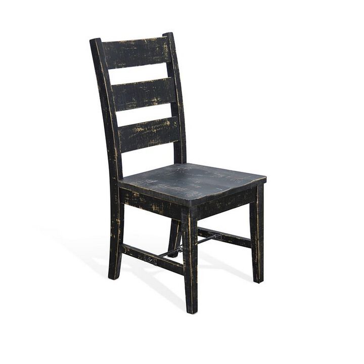 Rena Dining Chair Set of 2, Ladderback and Wood Seat, Black Mahogany - Benzara