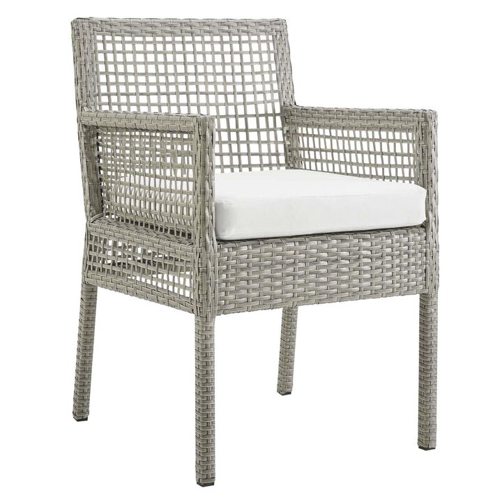 Modway Aura Wicker Rattan Outdoor Patio Dining Arm Chair with Cushion in Gray White