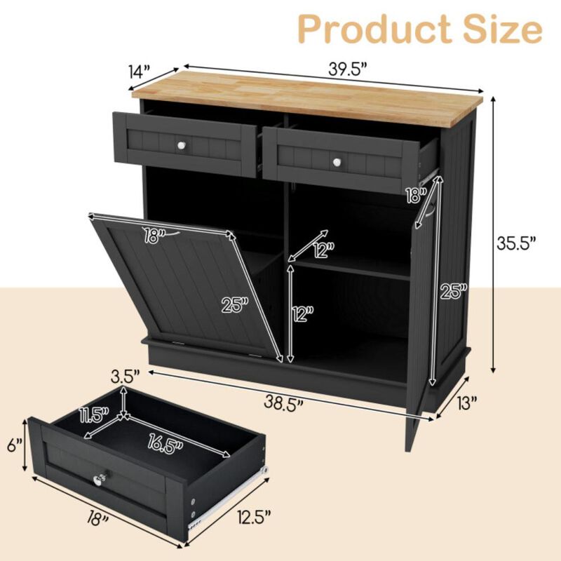 Hivvago Kitchen Tilt Out Trash Cabinet with 2 Drawers and Adjustable Shelf