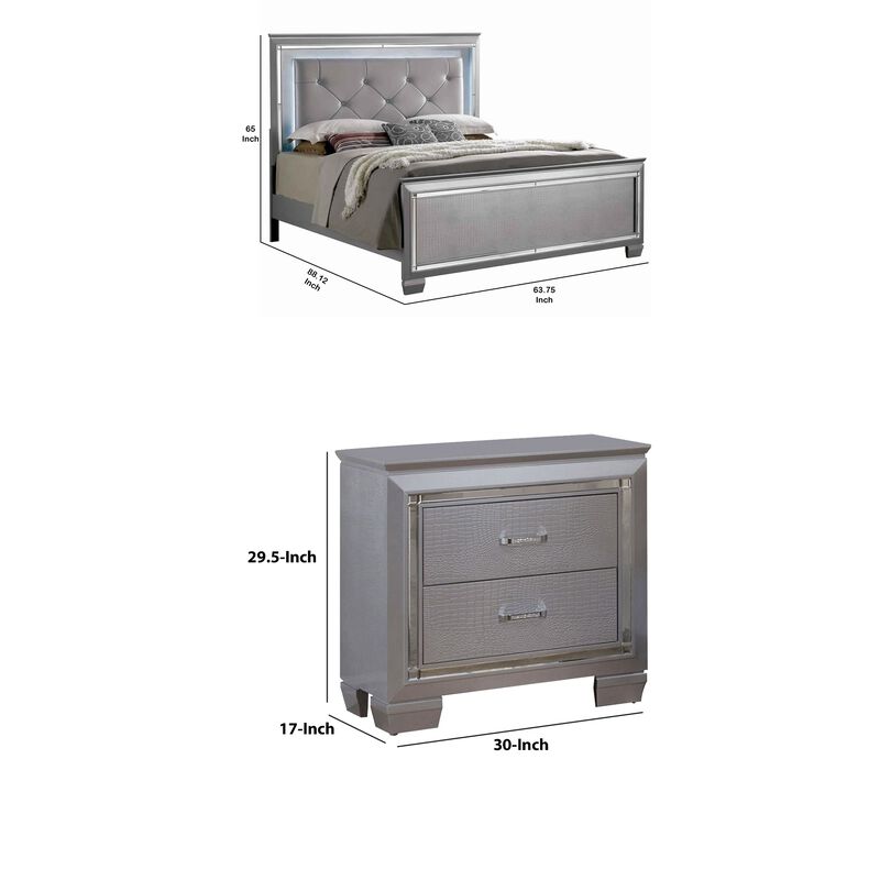 Queen Bedroom Set, Gray Wood, 3 Piece Set with 2 Nightstands image number 7