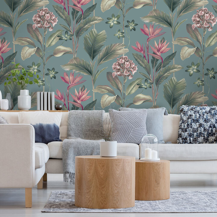 Oliana Teal Floral Wallpaper