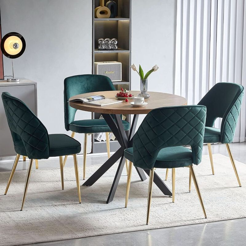ShipItFurniture Forest Green Velvet Upholstered Dining Chairs - Set of 4, Gold Legs image number 4