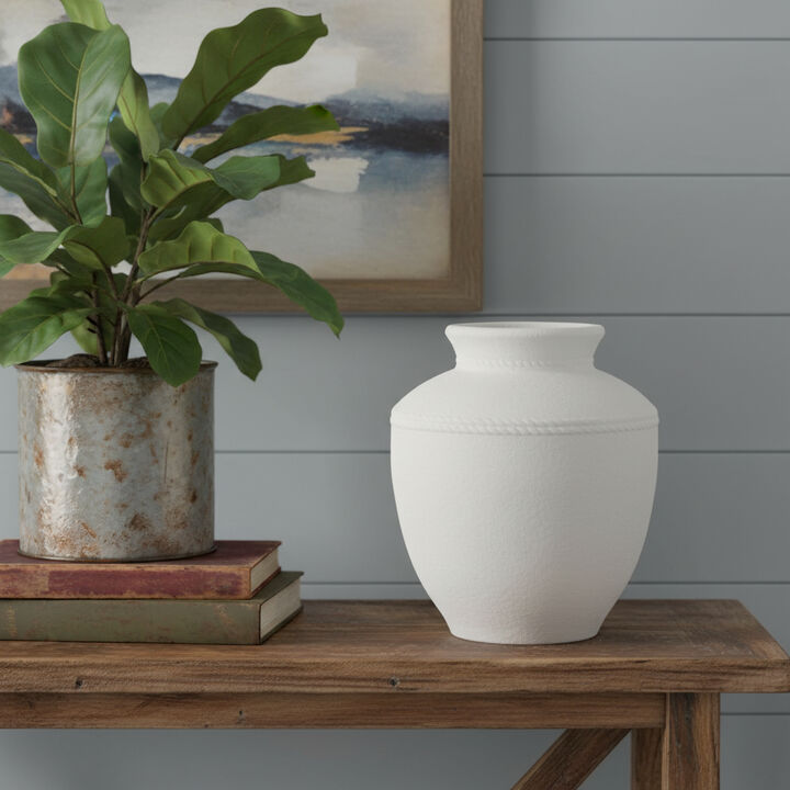 HomeRoots 16" White Terracotta Round Jug Vase