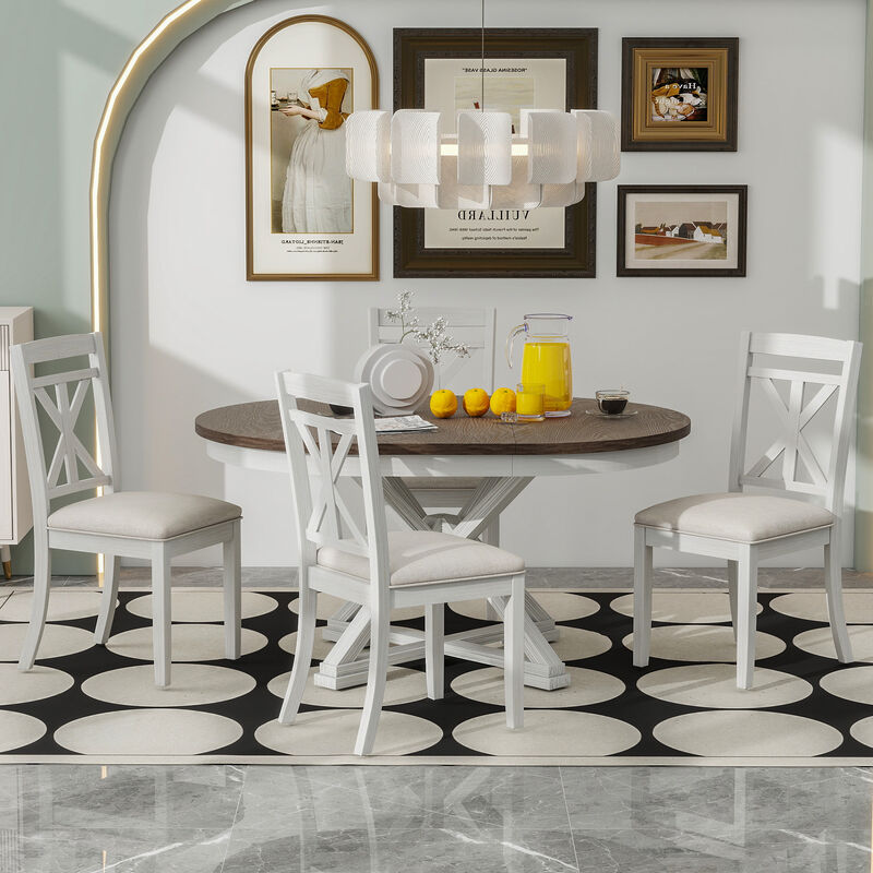 Merax 5-Piece Retro Dining Table Set with 4 Chairs image number 1