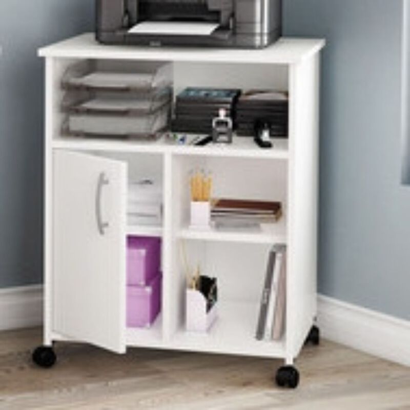 QuikFurn Modern Home Office Printer Stand Cart with Casters in White