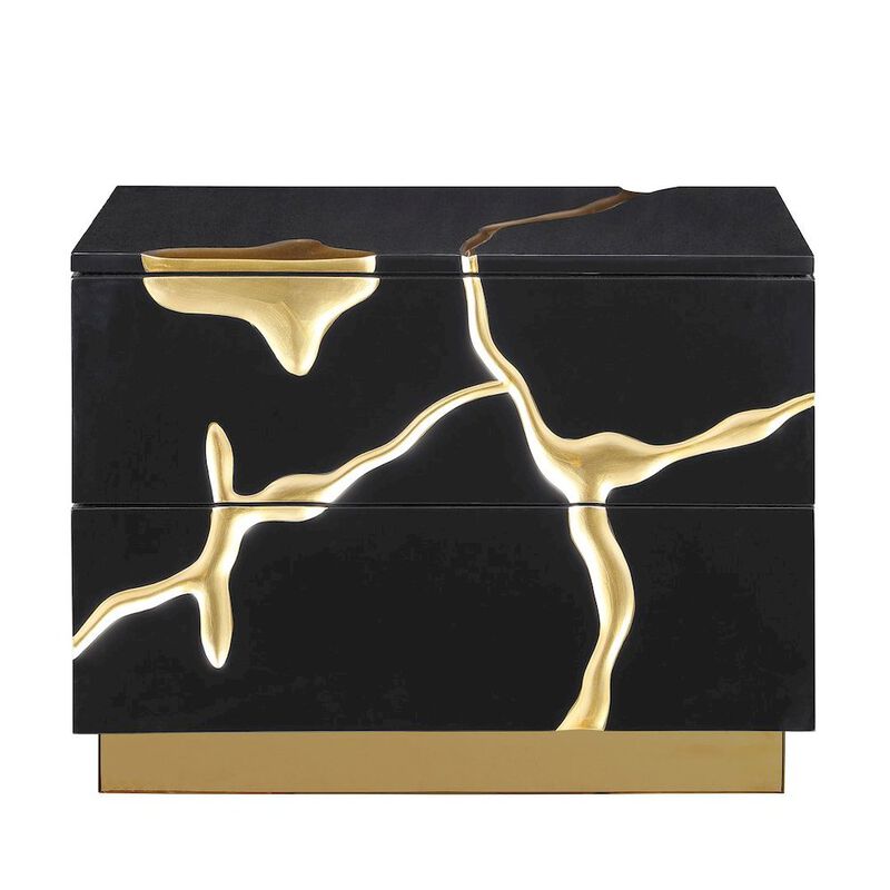 Best Master Furniture Trevello High-Gloss Lacquered Left Nightstand, Gold Accents (White) image number 1
