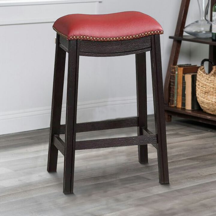 Wooden Counter Stool with Upholstered Cushion Seat