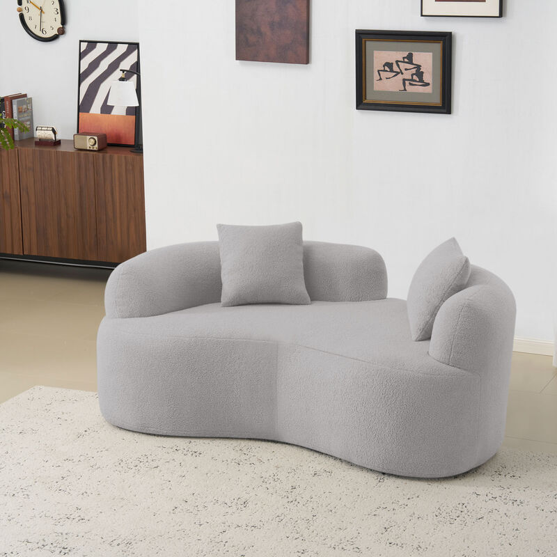 GOODSILO Curved Compact Sofa with Teddy Velvet Upholstery and Medium-Firm Cushion Support image number 4