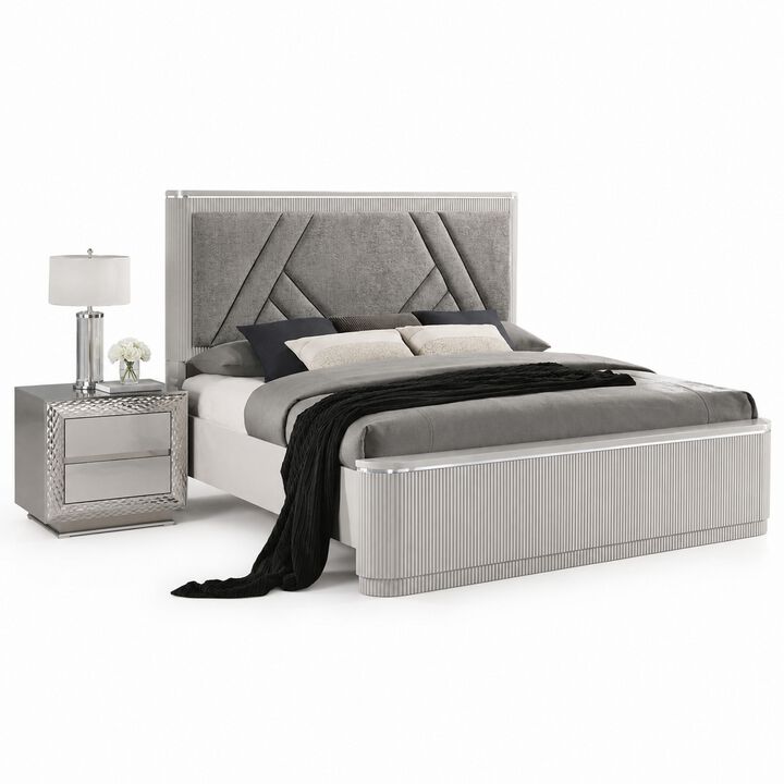 Queen Bedroom Set, Gray, Silver Wood, 2 Piece Set with Nightstand
