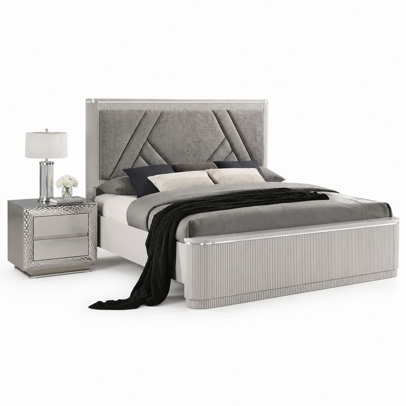 Queen Bedroom Set, Gray, Silver Wood, 2 Piece Set with Nightstand image number 0