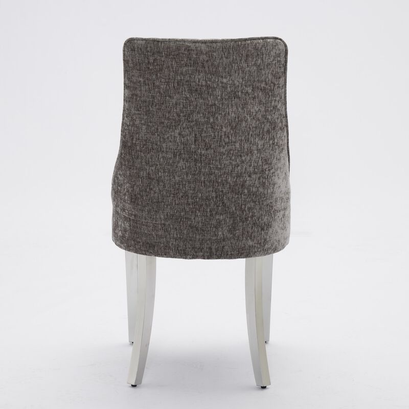 Set of 2 Upholstered Dining Chairs with Comfy Fabric and Stainless Steel Legs