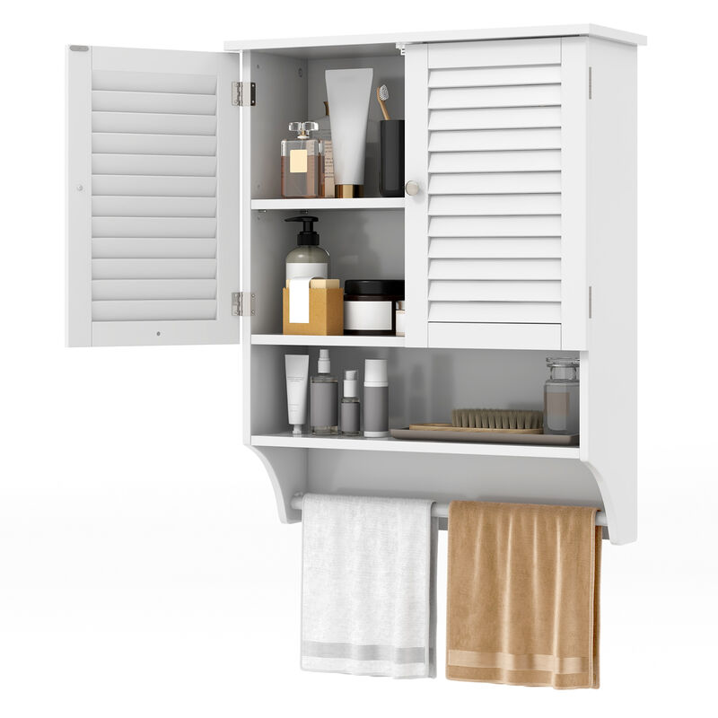 2-Doors Bathroom Wall-Mounted Medicine Cabinet with Towel Bar