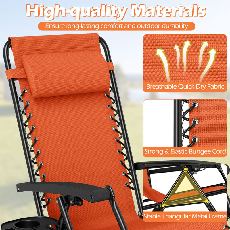 Outdoor Zero Gravity Chairs with Cup Holder and Adjustable Back image number 4