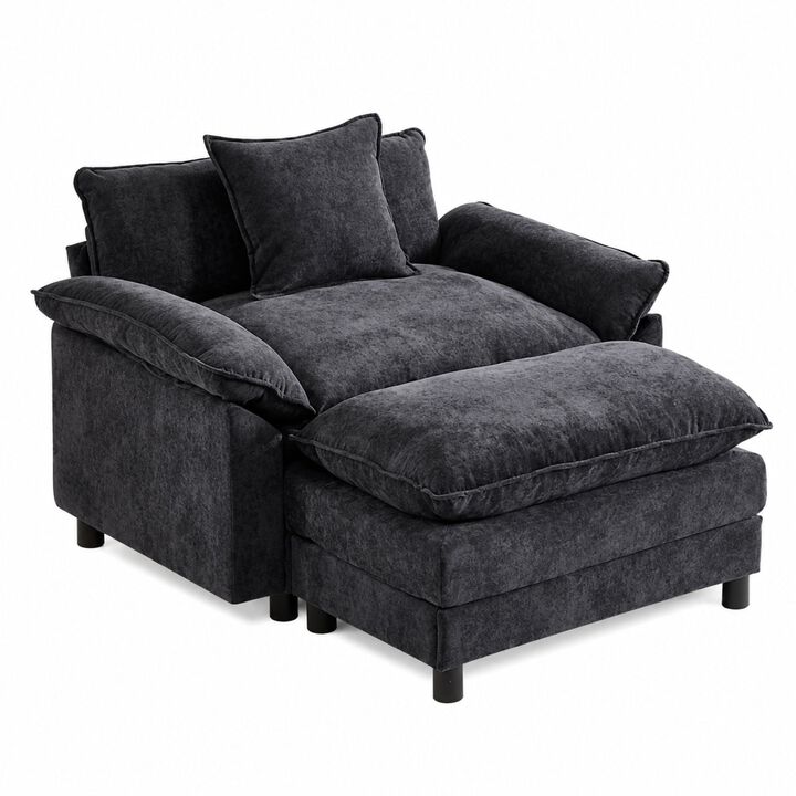 Envelor Chenille Upholstered Accent Chair with Ottoman, Set of 2