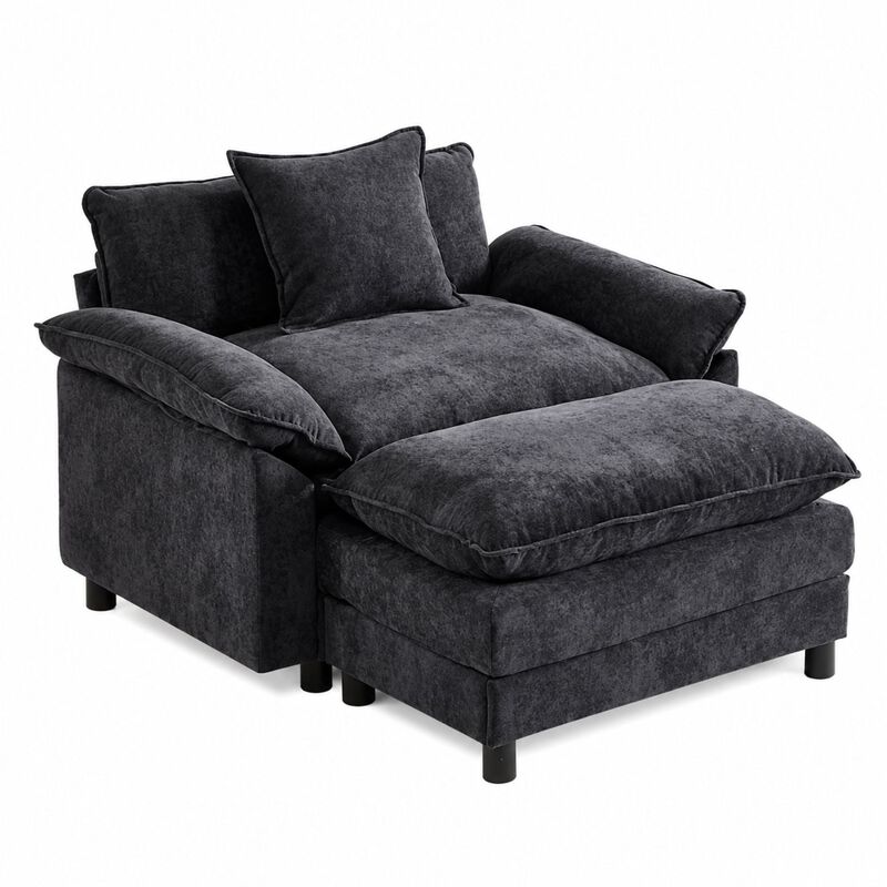 Envelor Chenille Upholstered Accent Chair with Ottoman, Set of 2 image number 0
