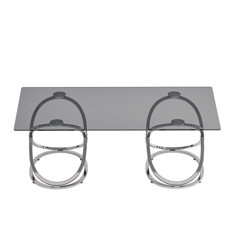 GOODSILO Modern Rectangle Tempered Glass Coffee Table with Sturdy Ring-Shaped Metal Frame Sleek Center Table for Living Room Bedroom Office Use image number 0