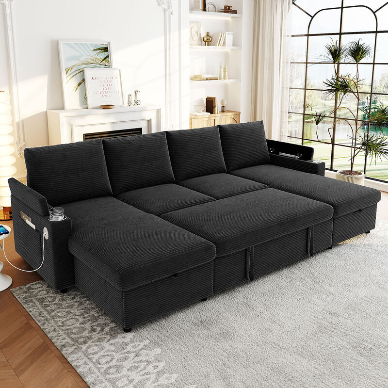 Merax Convertible Sofa Bed U-Shaped Sectional Sofa Modern Upholstered Sofa with Storage Chaise Lounges
