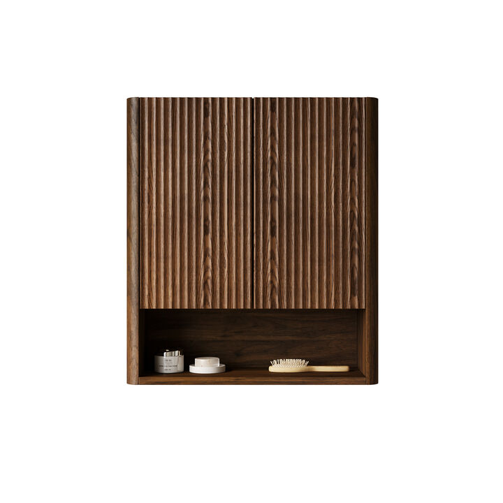 ELEMENT ACE Wall-Mounted Striped Bathroom Cabinet with Doors, Shelf and Open Storage Compartment Over The Toilet Storage Solution