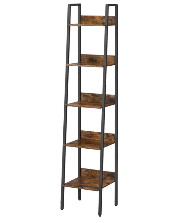 5 Tier Narrow Bookshelf Space Saving Storage Rack Organizer