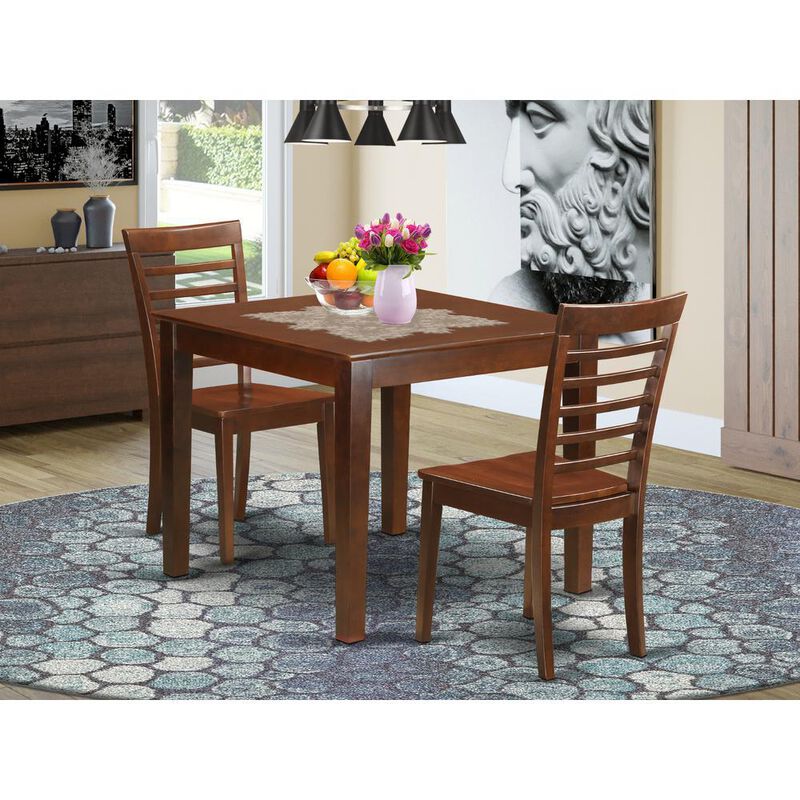 3 PcKitchen Table set with a Dining Table and 2 Dining Chairs in Mahogany