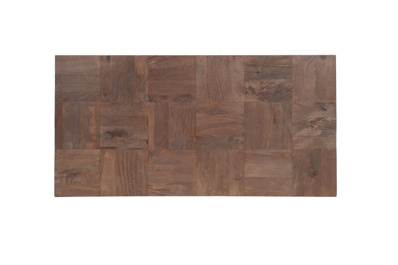 HomeRoots 59" Dark Brown and Black Solid Wood Block Coffee Table