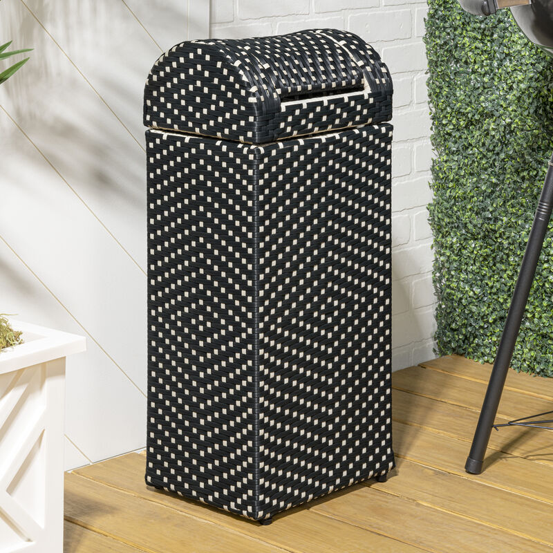 Darla All-Weather Wicker/Metal Swing Top Hideaway Outdoor Trash Can