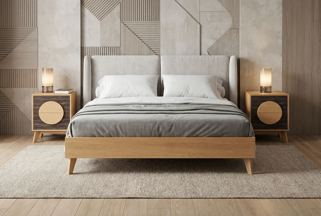 HomeRoots Set of Two 21" Oak And Dark Brown Solid Wood Square Two Drawer Nightstands