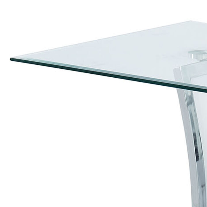 Contemporary Coffee Table with Chrome Trimmed Flared Base, White-Benzara