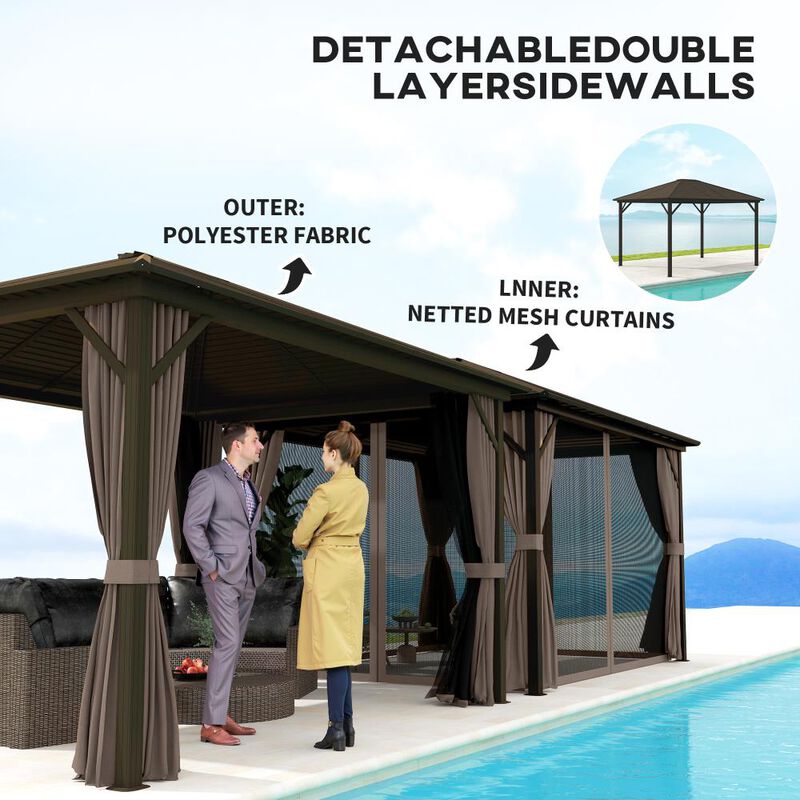 Hivvago 10x12 Patio Gazebo with Curtains, Netting & Metal Roof image number 4