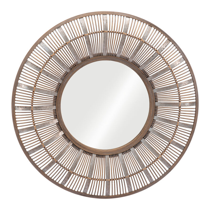 HomeRoots 32" Brown Round Accent Mirror image number 4
