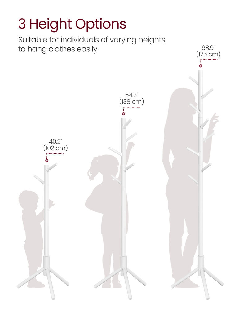 Coat Rack with 8 Hooks, Solid Wood Coat Tree Free Standing, 18.5 Inch Dia Base, for Clothes image number 5