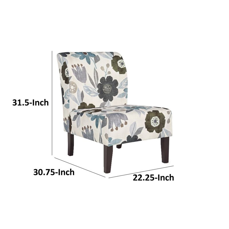 Rima Accent Chair, Ivory Gray Floral Pattern Polyester Cushion, Black Wood