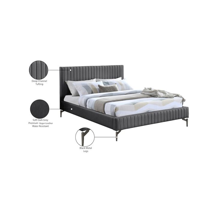 Meridian Furniture Gallo Dark Grey Vegan Leather Queen Bed