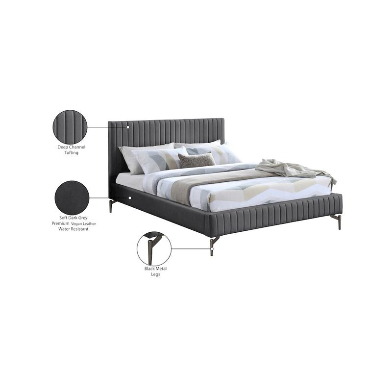 Meridian Furniture Gallo Dark Grey Vegan Leather Queen Bed