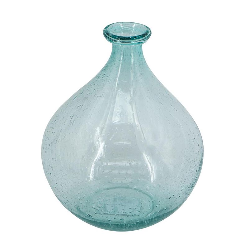 HomeRoots 10" Aqua Bubble Glass Round Table Vase image number 0