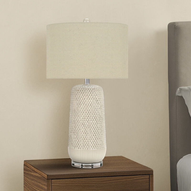 ELEMENT ACE Contemporary 31 Inch Height Table Lamp with Textured Body, Fabric Drum Shade and 3-Way Rotary Switch for Home Living Room Bedroom Office Decor image number 3