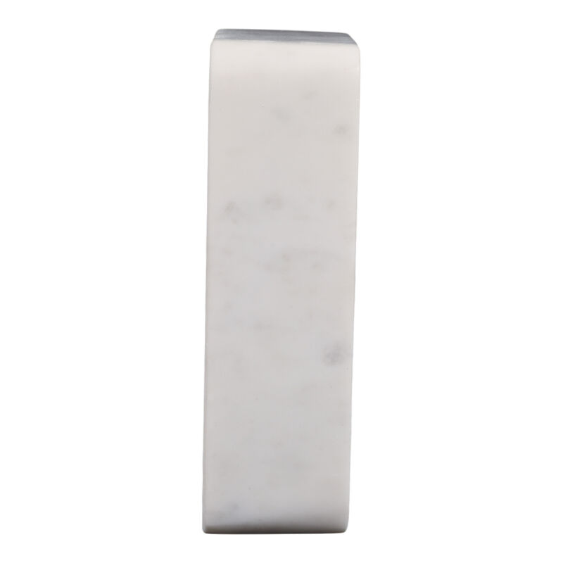 7x4" Marble Clock With Brass Details, White image number 2